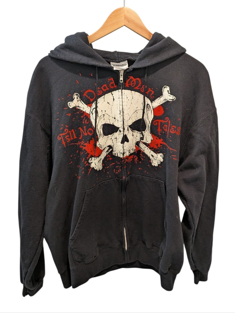 Disney Pirates Caribbean Dead Men Tell No Tales Skull Hoodie Streetwear Goth L